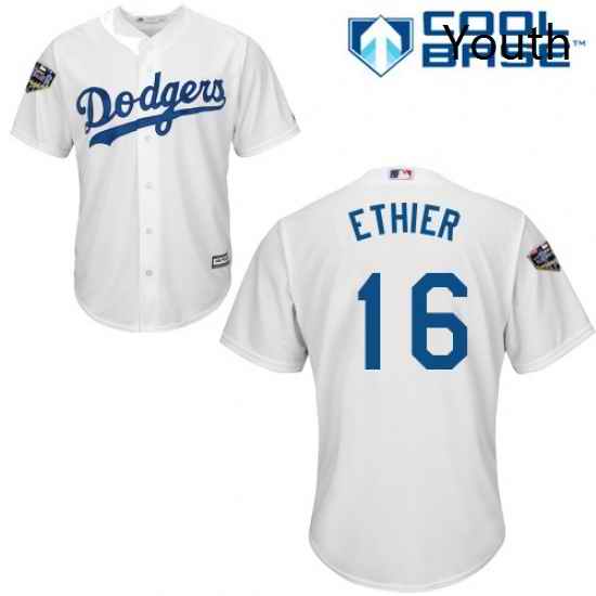 Youth Majestic Los Angeles Dodgers 16 Andre Ethier Authentic White Home Cool Base 2018 World Series MLB Jersey